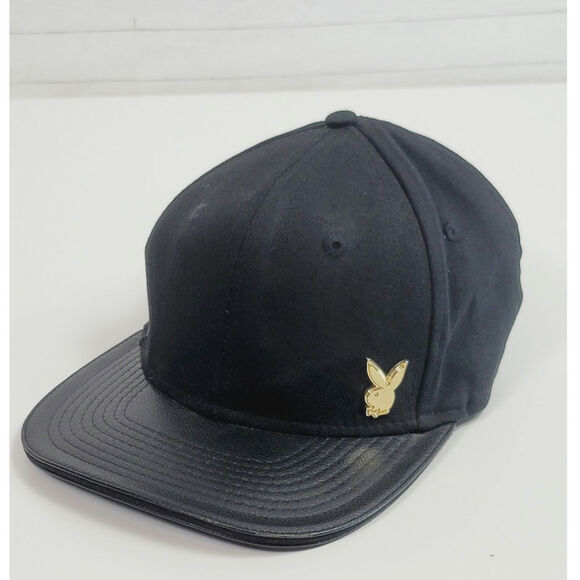 PLAYBOY FAUX LEATHER BILL BLACK ADJUSTABLE HAT - Picture 1 of 14